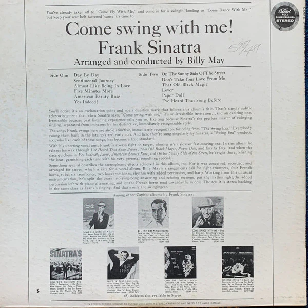 Frank Sinatra - Come Swing With Me! (LP, Album, Los) (Near Mint (NM or M-)) - Image 2