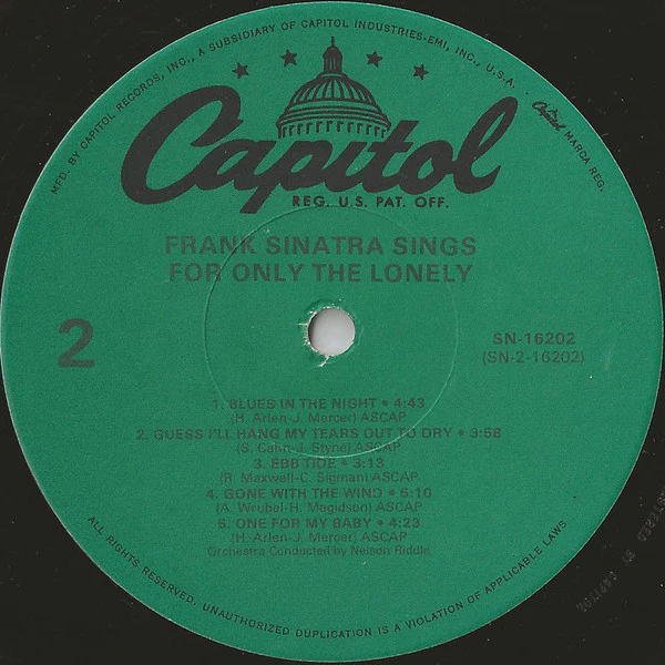 Frank Sinatra - Frank Sinatra Sings For Only The Lonely (LP, Album, RE) (Very Good (VG)) - Image 4