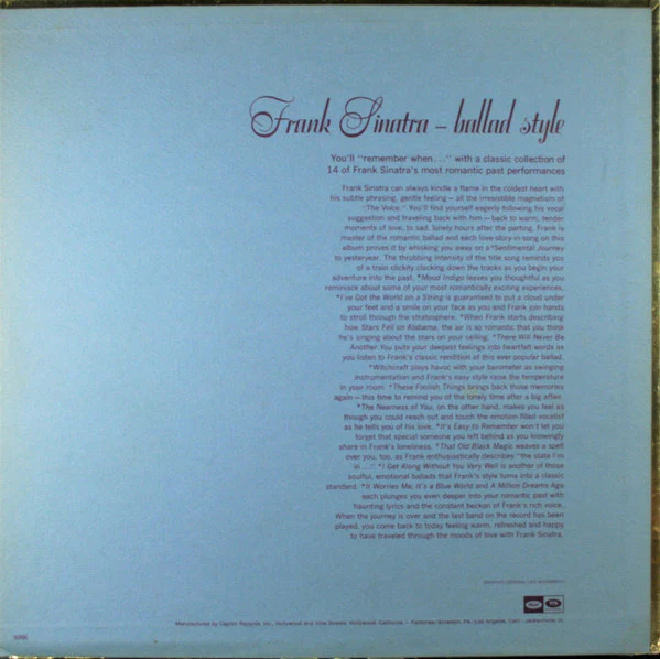 Frank Sinatra - Sentimental Journey (LP, Comp, Club) (Very Good (VG)) - Image 2
