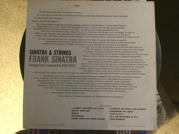 Frank Sinatra - Sinatra And Strings (LP, Album, Mono, MGM) (Very Good Plus (VG+)) - Image 2