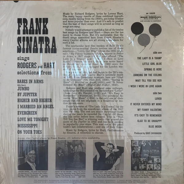 Frank Sinatra - Sings Rodgers And Hart (LP, Comp, Mono, Scr) (Near Mint (NM or M-)) - Image 2