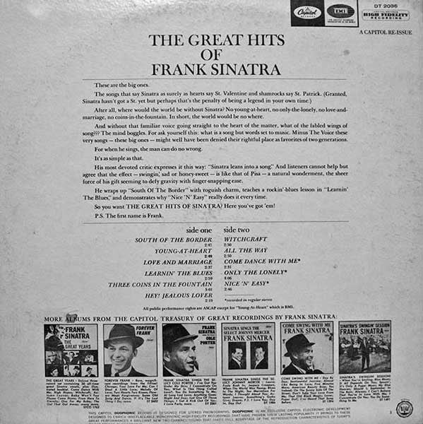Frank Sinatra - The Great Hits Of Frank Sinatra (LP, Comp, RE, Duo) (Very Good Plus (VG+)) - Image 2
