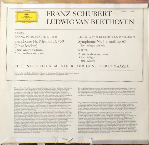 Franz Schubert / Ludwig van Beethoven, Berliner Philharmoniker, Lorin Maazel - Symphonie Nr. 8 H-moll D. 759 »Unvollendete« / Symphonie Nr. 5 C-moll Op. 67 (LP) (Near Mint (NM or M-)) - Image 2