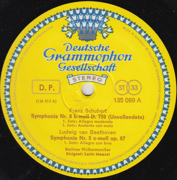 Franz Schubert / Ludwig van Beethoven, Berliner Philharmoniker, Lorin Maazel - Symphonie Nr. 8 H-moll D. 759 »Unvollendete« / Symphonie Nr. 5 C-moll Op. 67 (LP) (Near Mint (NM or M-)) - Image 3