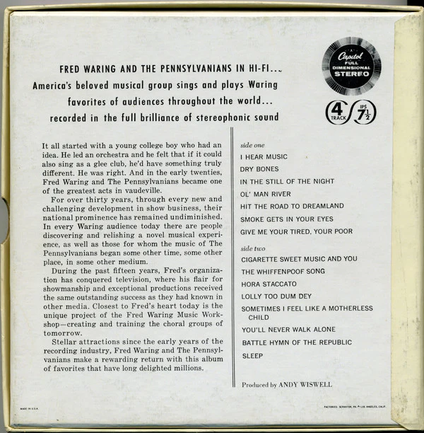 Fred Waring & The Pennsylvanians - Fred Waring & The Pennsylvanians In Hi-Fi (Reel, 4tr Stereo, 7" Reel) (Very Good (VG)) - Image 2