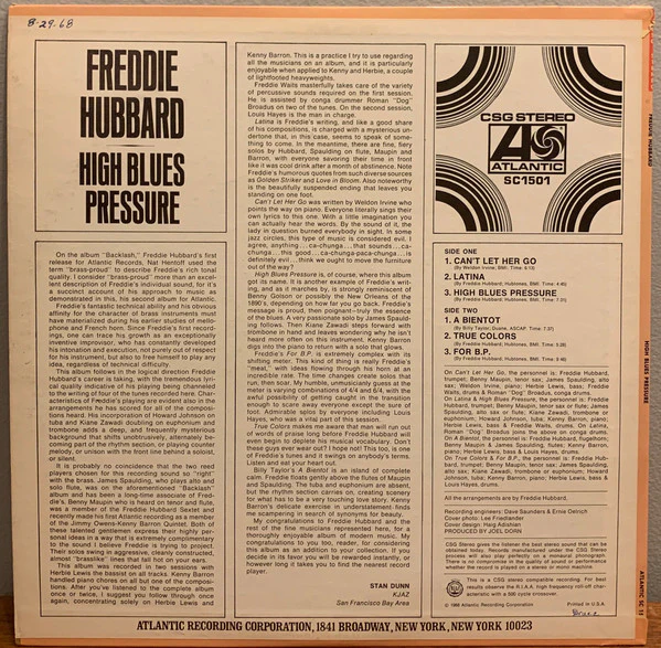 Freddie Hubbard - High Blues Pressure (LP, Album) (Very Good Plus (VG+)) - Image 2