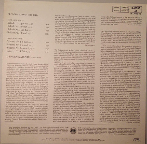 Frédéric Chopin - Cyprien Katsaris - 4 Ballades / 4 Scherzos (LP, DMM) (Very Good Plus (VG+)) - Image 2