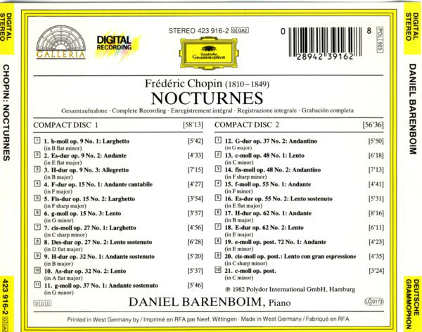 Frédéric Chopin, Daniel Barenboim - Nocturnes (2xCD, Album) (Very Good Plus (VG+)) - Image 2