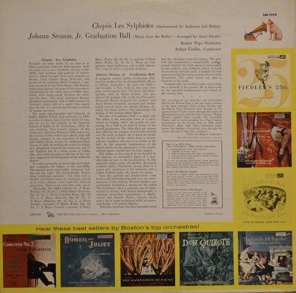 Frédéric Chopin / Johann Strauss Jr., The Boston Pops Orchestra ... Arthur Fiedler - Les Sylphides / Graduation Ball (LP, Mono) (Very Good Plus (VG+)) - Image 2