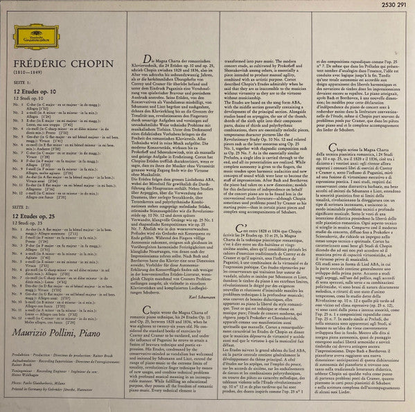 Frédéric Chopin, Maurizio Pollini - Études Op. 10 & Op. 25 (LP) (Near Mint (NM or M-)) - Image 2