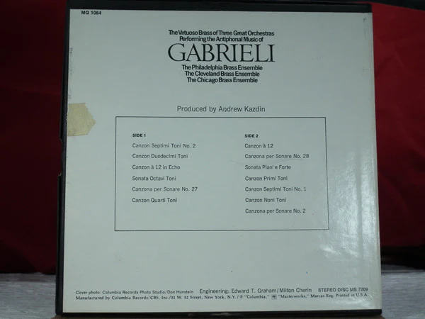 Gabrieli* - The Philadelphia Brass Ensemble*, The Cleveland Brass Ensemble*, The Chicago Brass Ensemble - The Antiphonal Music Of Gabrieli (Reel, 4tr Stereo) (Very Good Plus (VG+)) - Image 2