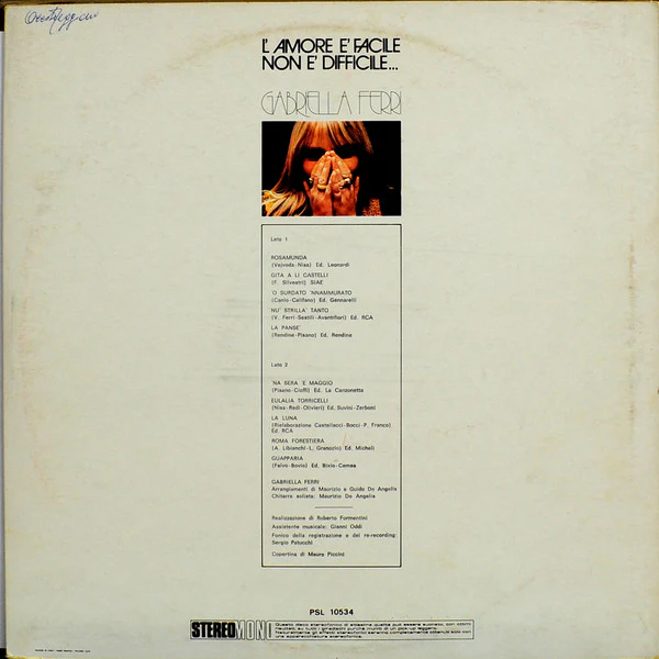 Gabriella Ferri - L'Amore È Facile Non È Difficile... (LP, Album, Gat) (Near Mint (NM or M-)) - Image 2