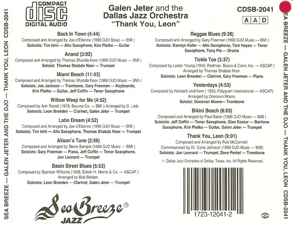 Galen Jeter And Dallas Jazz Orchestra - Thank You, Leon (CD, Album) (Very Good Plus (VG+)) - Image 2