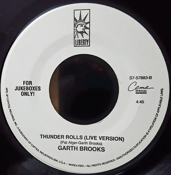 Garth Brooks - Friends In Low Places (Live Version ) / Thunder Rolls (Live Version) (7") (Near Mint (NM or M-)) - Image 2