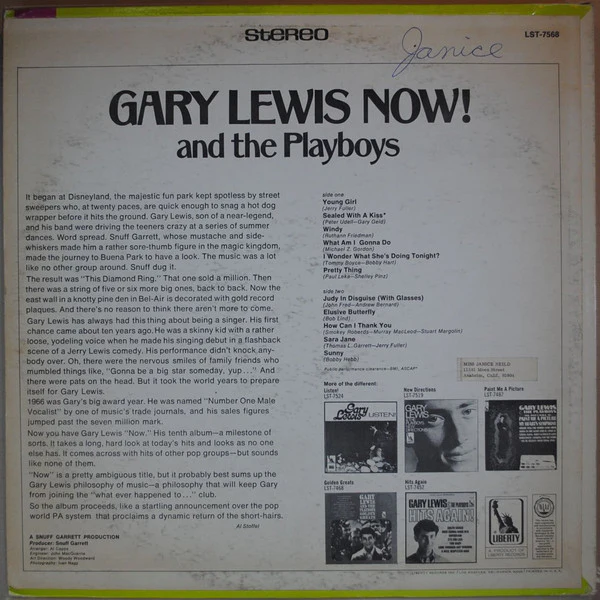 Gary Lewis & The Playboys - Now! (LP, Album) (Very Good Plus (VG+)) - Image 2