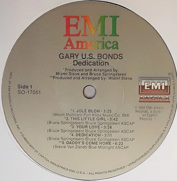 Gary U.S. Bonds - Dedication (LP, Album) (Very Good Plus (VG+)) - Image 3