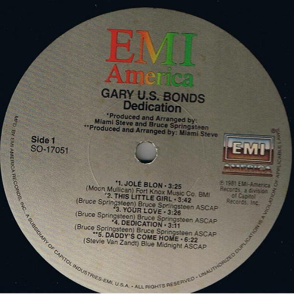 Gary U.S. Bonds - Dedication (LP, Album, Win) (Very Good Plus (VG+)) - Image 3