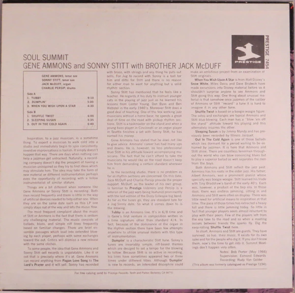 Gene Ammons And Sonny Stitt With Brother Jack McDuff - Soul Summit (LP, Album, RE, Pit) (Mint (M)) - Image 2
