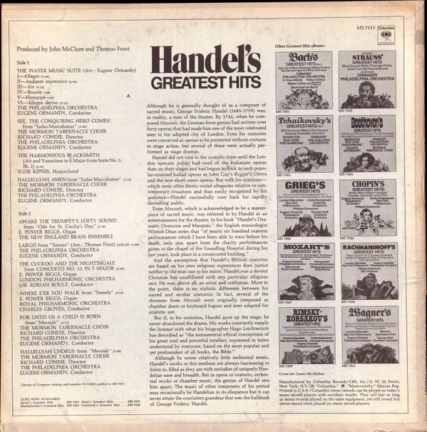 Georg Friedrich Händel, E. Power Biggs, Mormon Tabernacle Choir, Igor Kipnis, Eugene Ormandy / The Philadelphia Orchestra, Sir Adrian Boult, The London Philharmonic Orchestra, Sir Charles Groves, The Royal Philharmonic Orchestra - Handel's Greatest Hits - Image 2