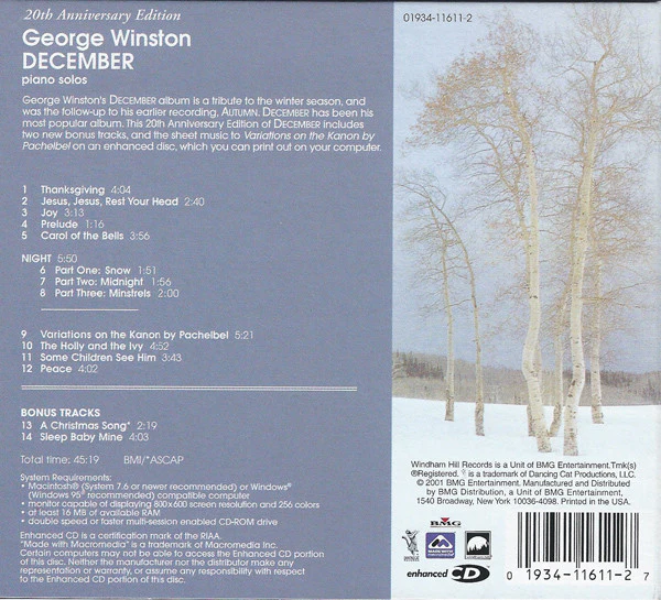 George Winston - December (20th Anniversary Edition) (CD, Album, Enh, RE, RM, Dig) (Very Good Plus (VG+)) - Image 2