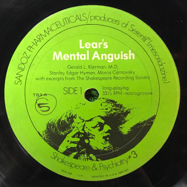 Gerald L. Klerman, M.D., Morris Carnovsky, Stanley Edgar Hyman - Lear's Mental Anguish (12") (Good Plus (G+)) - Image 2