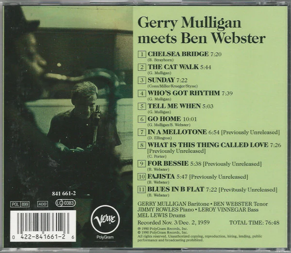 Gerry Mulligan, Ben Webster - Gerry Mulligan Meets Ben Webster (CD, Album, RE, RM) (Near Mint (NM or M-)) - Image 2
