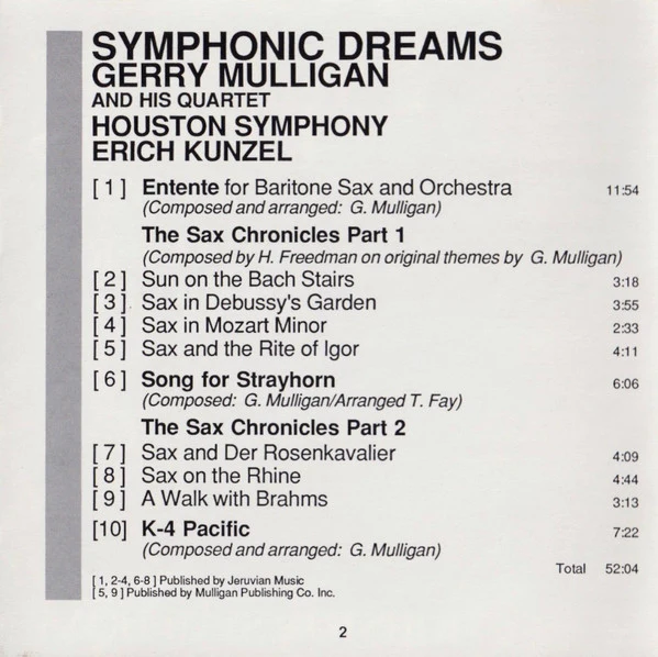 Gerry Mulligan, Erich Kunzel, Houston Symphony Orchestra - Symphonic Dreams (CD, Album) (Very Good Plus (VG+)) - Image 5