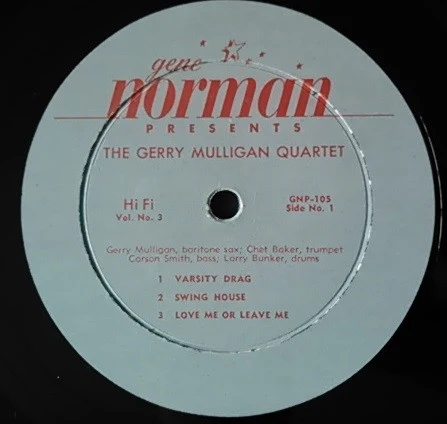 Gerry Mulligan Quartet - Gene Norman Presents The Gerry Mulligan Quartet (10", Album) (Very Good Plus (VG+)) - Image 2
