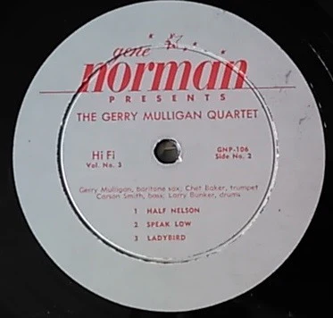 Gerry Mulligan Quartet - Gene Norman Presents The Gerry Mulligan Quartet (10", Album) (Very Good Plus (VG+)) - Image 3