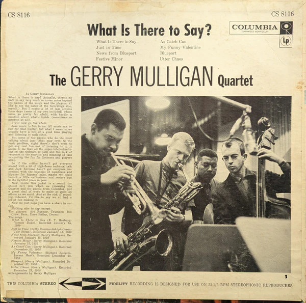 Gerry Mulligan Quartet - What Is There To Say? (LP, Album, Ter) (Very Good (VG)) - Image 2