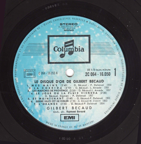 Gilbert Bécaud - Disque D'Or (LP, Comp, Gat) (Near Mint (NM or M-)) - Image 3