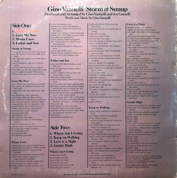 Gino Vannelli - Storm At Sunup (LP, Album, Pit) (Near Mint (NM or M-)) - Image 2