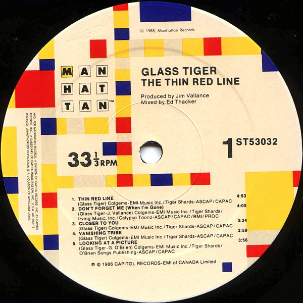 Glass Tiger - The Thin Red Line (LP, Album, SRC) (Near Mint (NM or M-)) - Image 3