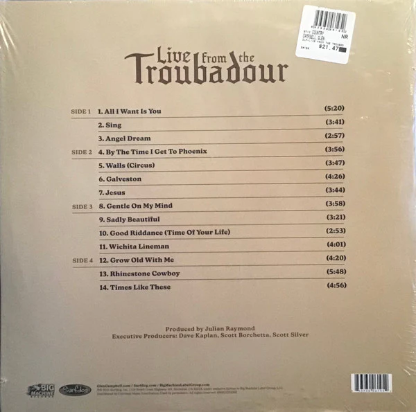 Glen Campbell - Live From The Troubadour (2xLP, Album) NEW & SEALED - Image 2