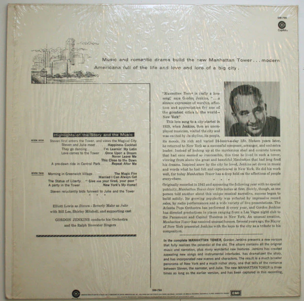 Gordon Jenkins / Elliott Lewis, Beverly Mahr, The Ralph Brewster Singers - Complete Manhattan Tower (LP, Album, Mono, RE) (Very Good Plus (VG+)) - Image 2