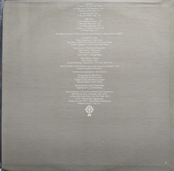 Gordon Lightfoot - Old Dan's Records (LP, Album, Ter) (Very Good (VG)) - Image 2