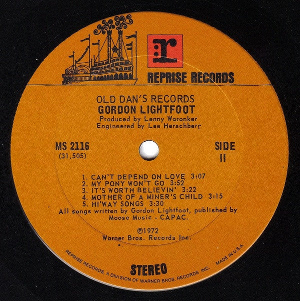 Gordon Lightfoot - Old Dan's Records (LP, Album, Ter) (Very Good (VG)) - Image 4