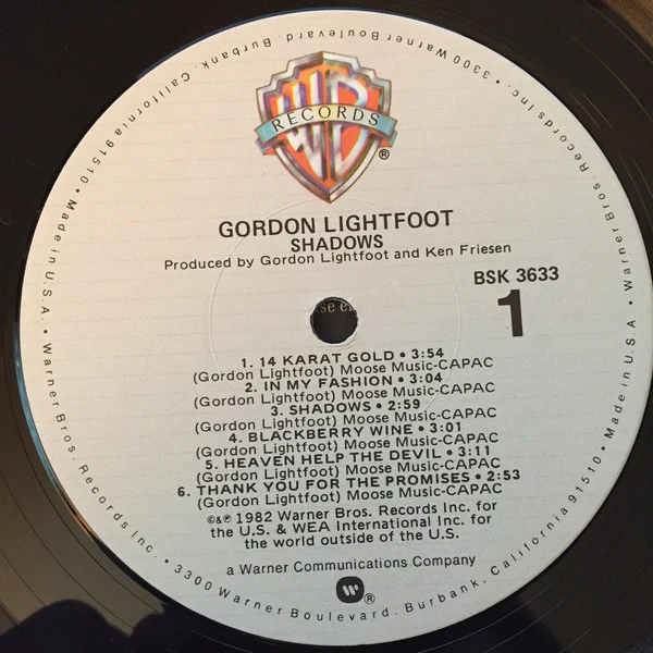 Gordon Lightfoot - Shadows (LP, Album, Los) (Very Good (VG)) - Image 5