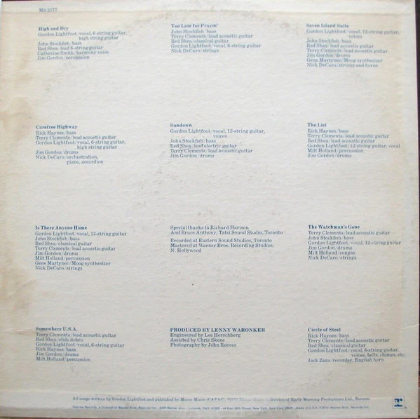 Gordon Lightfoot - Sundown (LP, Album, Pit) (Very Good Plus (VG+)) - Image 2
