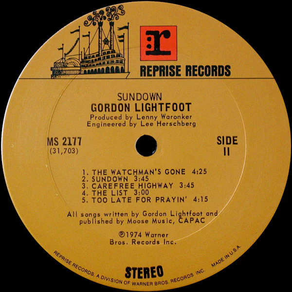 Gordon Lightfoot - Sundown (LP, Album, Ter) (Very Good Plus (VG+)) - Image 4