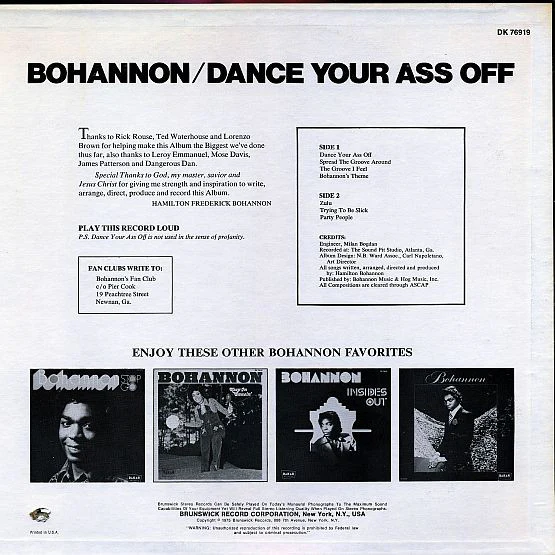 Hamilton Bohannon - Dance Your Ass Off (LP, Album, Pit) (Very Good (VG)) - Image 2
