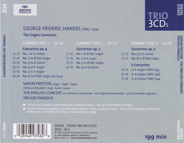 Handel* - The English Concert, Simon Preston, Trevor Pinnock - Complete Organ Concertos (3xCD, Comp, RE) (Very Good Plus (VG+)) - Image 3