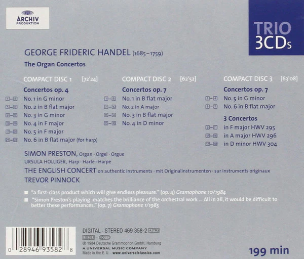 Handel* - The English Concert, Simon Preston, Trevor Pinnock - Complete Organ Concertos (3xCD, Comp, RE) (Very Good Plus (VG+)) - Image 4
