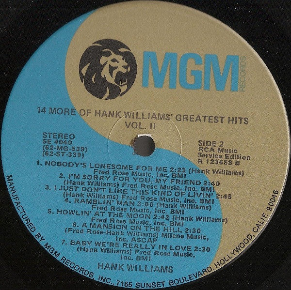 Hank Williams - 14 More Of Hank Williams' Greatest Hits Vol. II (LP, Comp, Club, RE) (Very Good Plus (VG+)) - Image 4