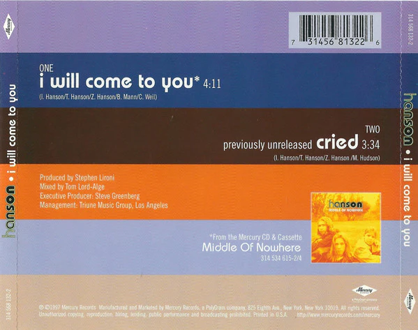 Hanson - I Will Come To You (CD, Single) (Near Mint (NM or M-)) - Image 2