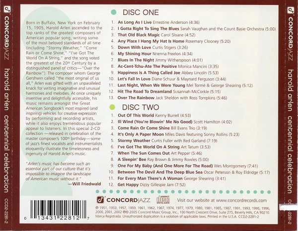 Harold Arlen - Various - Harold Arlen : Centennial Celebration 100 (2xCD, Comp) (Near Mint (NM or M-)) - Image 2