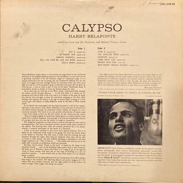 Harry Belafonte - Calypso (LP, Album, Mono, RE, Ind) (Near Mint (NM or M-)) - Image 2