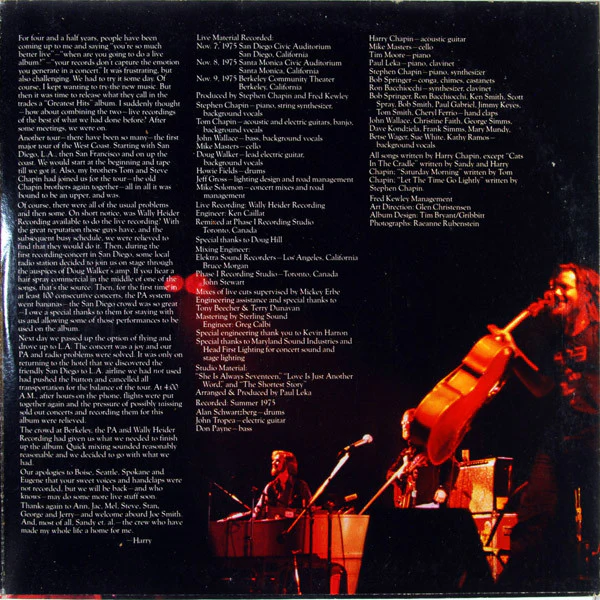 Harry Chapin - Greatest Stories - Live (2xLP, Album, SP) (Very Good Plus (VG+)) - Image 3