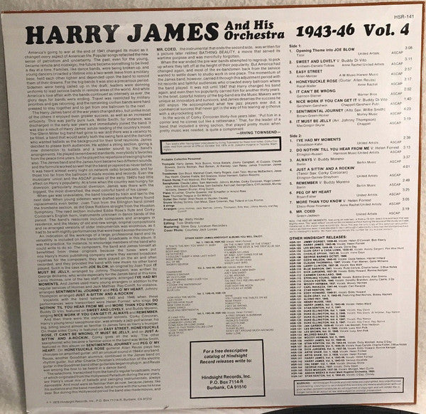 Harry James And His Orchestra - The Uncollected Harry James, Vol. 4, 1943-1946 (LP, Mono) (Very Good Plus (VG+)) - Image 2