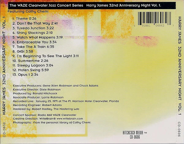Harry James And His Orchestra Featuring Cathy Chemi - 32nd Anniversary Night Vol. 1 (CD, Album) (Very Good Plus (VG+)) - Image 2